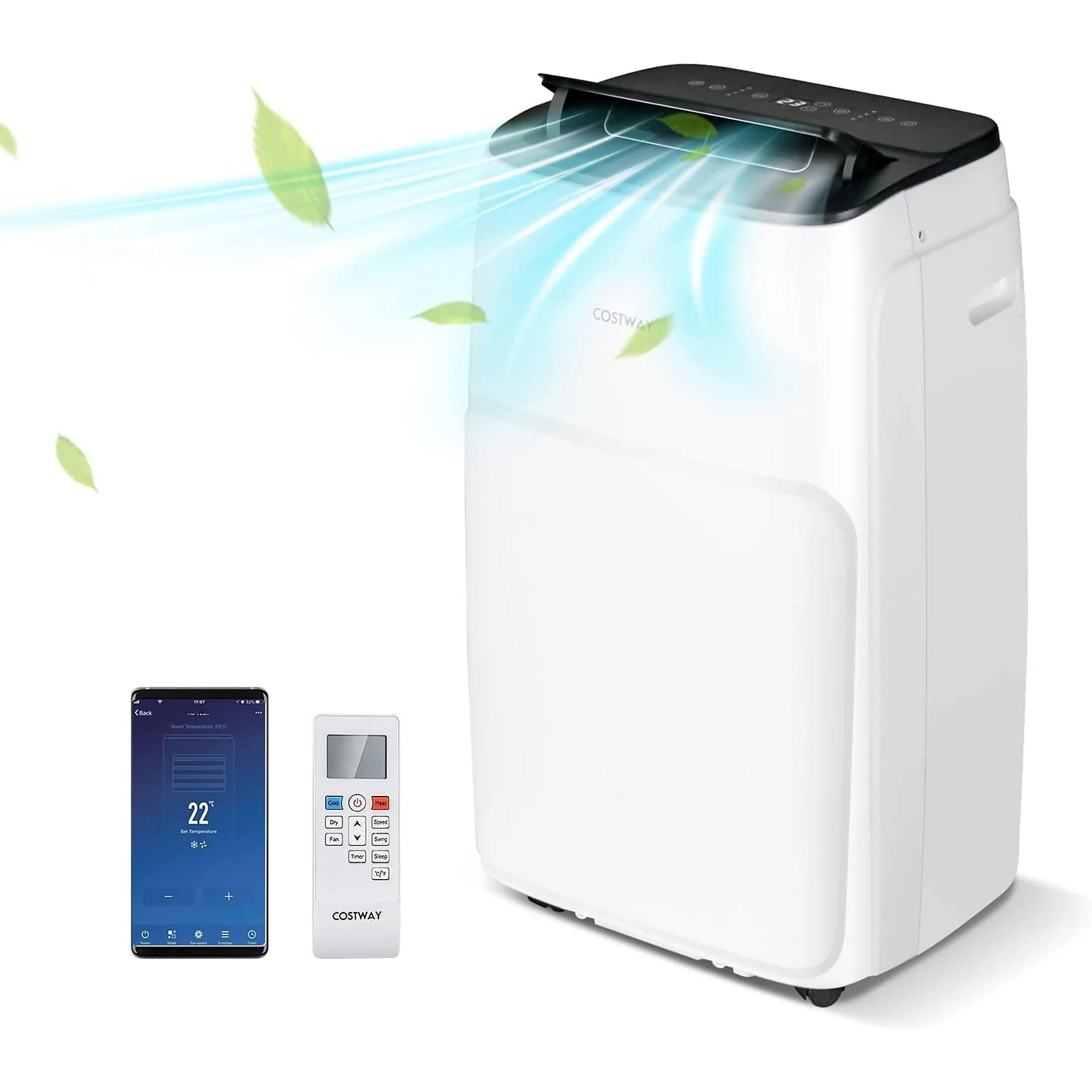 COSTWAY Klimagerät 12000 BTU Heizlüfter mobil 40 qm EEK A Weiß