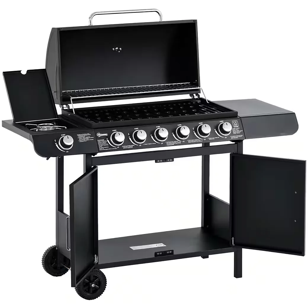 BBQ Gasgrill 6 Brenner mit Seitenbrenner und Schrank