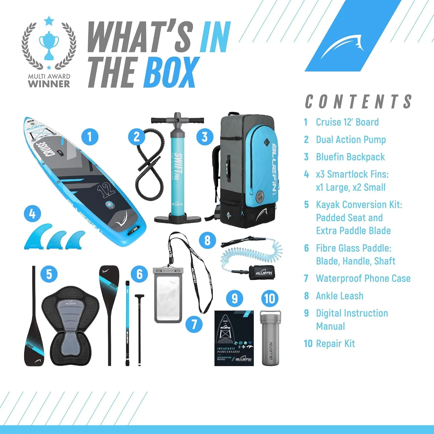 Bluefin Cruise Premium Aufblasbares SUP Paddleboard Set für Erwachsene ...